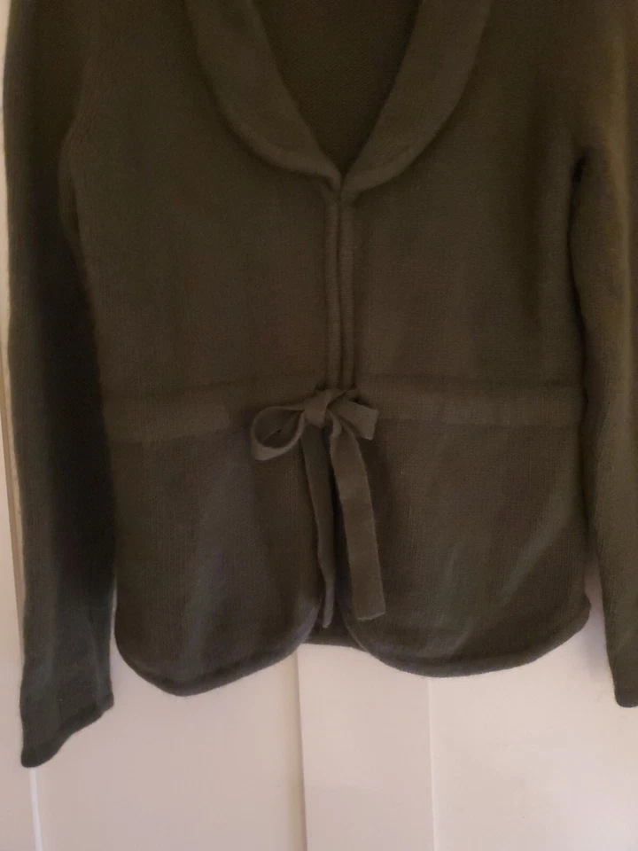 Cardigã angorá suéter feminino médio lã aconchegante cordão verde macio quente aconchegante - Imagem 3 de 4