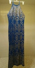 Blue Gold Art Deco Gown 7/8 Sz By Jump Apparel ~ Going Out Of Business Sale ~