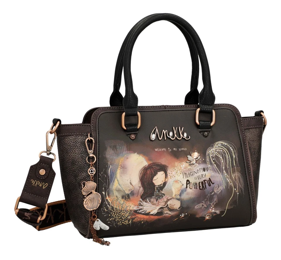 Anekke Dreamverse Bowling Bag L borsa a mano borsa marrone scuro marrone scuro nuova - Immagine 2 di 4