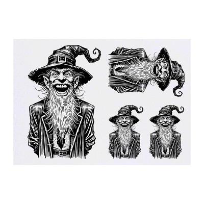 4 x 'Crazy Laughing Wizard' Temporäre Tattoos / Transfers (TO00081292)