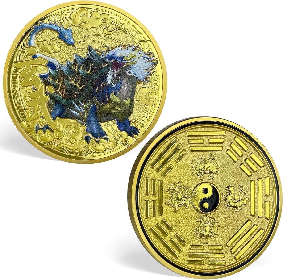 Lucky Chinese Ancient Mythical Creatures Gold Coin Traditionnel Collectible Dragon Challenge Coin Badge Commémorative Home Souvenir