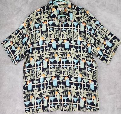 Pierre Cardin Shirt Mens XL Multicolor Cocktails Button Up Short Sleeve Vintage