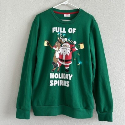 Holiday Time Men's Holiday Spirits Crewneck Fleece Sweatshirt lights up 