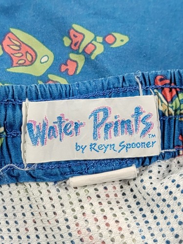 Vtg 80s Reyn Spooner Water Prints Swim Trunks Blue M Fish AOP Tropical Hawaiian - Picture 8 of 12