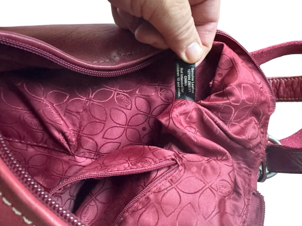 Bolso Bandolera Fossil Cuero Rojo Cartera Bolso de Mano Hobo Boho Forrado en Cachemira Bolso holgado Foto 4 de 4