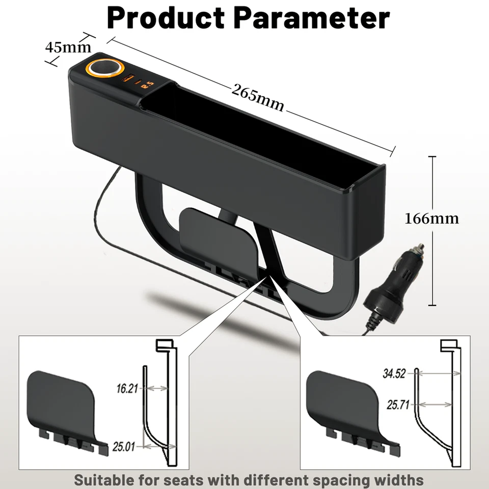 Car Seat Gap Catcher Crevice Pocket Storage Box Organizer Mobile Phone Charging - Image 2 of 4