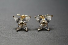 14K Solid Yellow Gold Butterfly CZ Screw Back Stud Earrings. Women Children