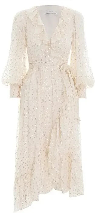 Zimmermann Lurex Wrap Midi Dress BNWT Size 0 AU 8 US 4 Silk Cream Gold NEW