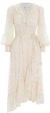 Zimmermann Lurex Wrap Midi Dress BNWT Size 0 AU 8 US 4 Silk Cream Gold NEW