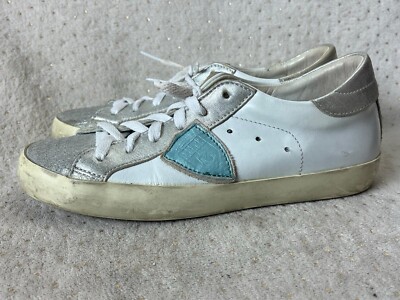 Philippe Model Paris PRSX Distressed Sneakers White/Green/Gold Size 6 US 36 EU