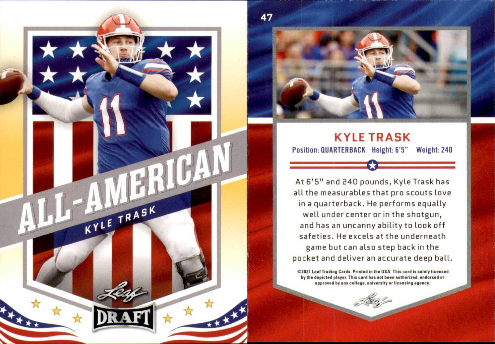 2021 Leaf Draft SP Gold Parallel All-American Rookie RC Kyle Trask #47 Florida