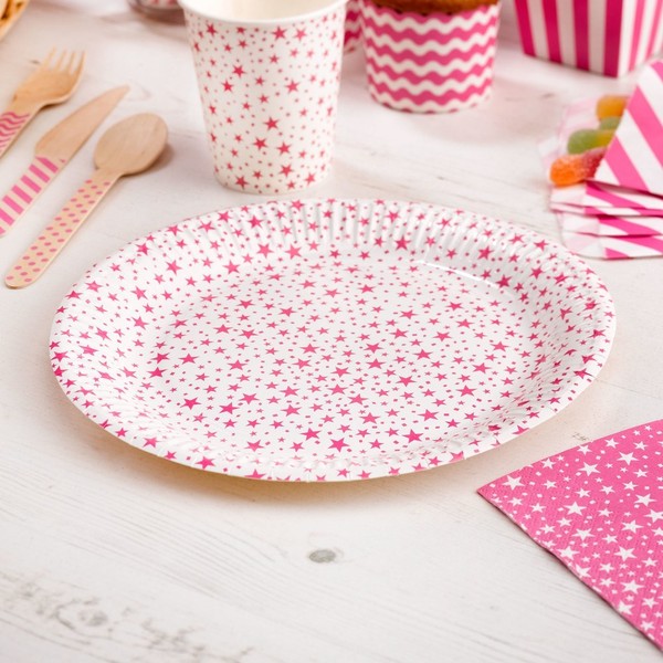 Pappteller Stars Pink 8 StüCk - Einwegteller Hochzeit Partyteller 23 Cm-image