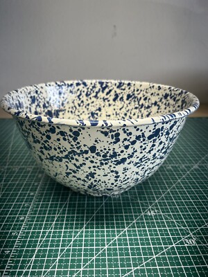 Crow Canyon Marble Enamelware Serving Bowl Navy Cream Color New