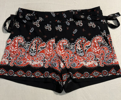 Ann Taylor LOFT Shorts Women 4 Sunset Paisley Tie Waist Festival Beach Boho Hobo