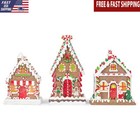 Gingerbread Village Porcelain Holiday Tea Light Set of 3 Led Figurines New