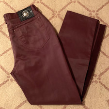 Womens VERSACE JEANS SIGNATURE Shiny Nylon Corduroy Trim Burgundy Pants.Italy.29