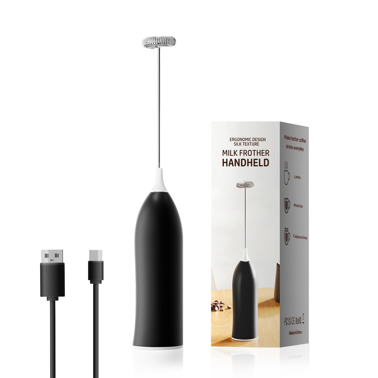 Handheld Coffee FrotherUSB-Rechargeable Hand FrotherAdjustable Handheld Milk ...