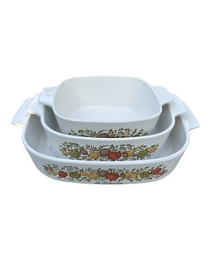 Corningware Spice Of Life L'Echalote Lot 3 Sets Of Baking Casserole Dishes Lids