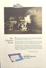 Union Pacific Railroad The Sleepless Giants Trains Vintage Print Ad 1944