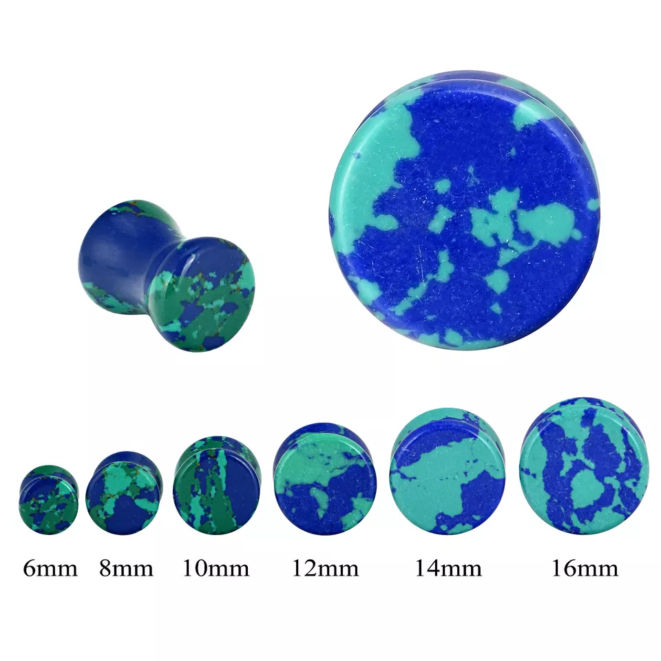 2* Natural Stone Saddle Ear Plugs Flesh Tunnels Double Flare Ear Gauges 2g-5/8" - Image 3 of 4