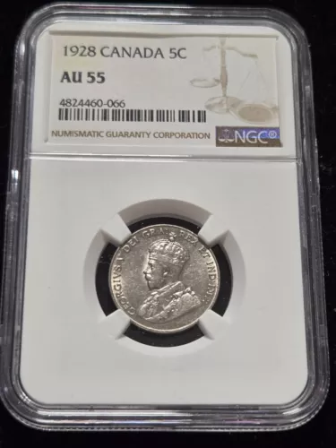 1928 Canada 5 Cents NGC AU55 (Z-0694)
