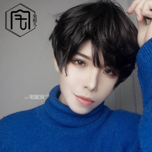 Harajuku Handsome Black Short Hairpiece Cosplay BL Kakkoi Daily Men Boy Wig - Picture 2 of 5