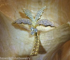 27MM YELLOW GOLD PLATED 925 STERLING SILVER HAWAIIAN PALM TREE CZ SLIDE PENDANT