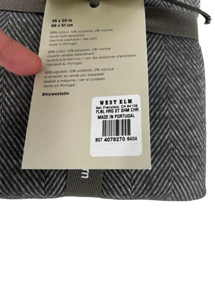 Nuevo con etiquetas West Elm Franela Orgánica Estándar Gris Espiga 1-Sham 26x20" Foto 3 de 4