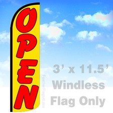 OPEN - Windless Swooper Feather Flag Banner Sign 3x11.5 - yq