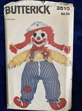 Butterick 3510 Learning Clown Transfer Stuffed Doll Toy Sewing Pattern 24" Uncut