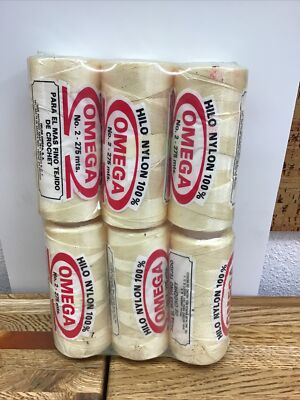 6 Cone Skeins OMEGA 100% Hilo Nylon Thread -LT. YELLOW  -No. 2 -300 Yards- NN7.J