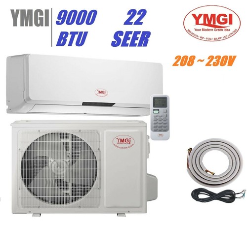 YMGI 9000 BTU Ductless Mini split Air Conditioner 208-230V 22 SEER Heat Pump - Picture 1 of 5