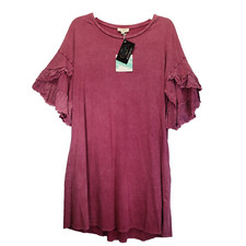 Umgee USA Small Boutique Magenta Mauve Ruffled Sleeve Dress Boho Tunic Country