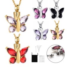 Crystal Cremation Urn Necklace for Ashes Butterfly Memorial Cremation Jewelry