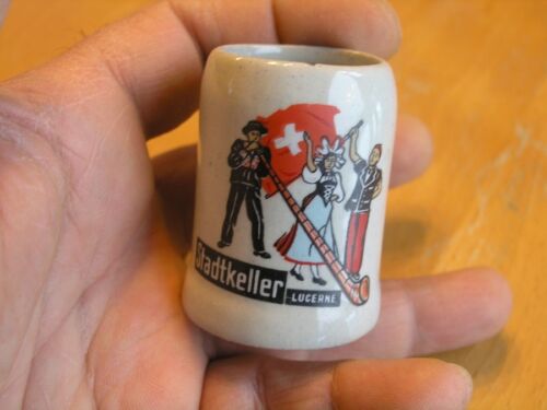 Vintage Stadkeller Lucerne Switzerland Miniature Ceramic Beer Stein Tankard - Afbeelding 1 van 12