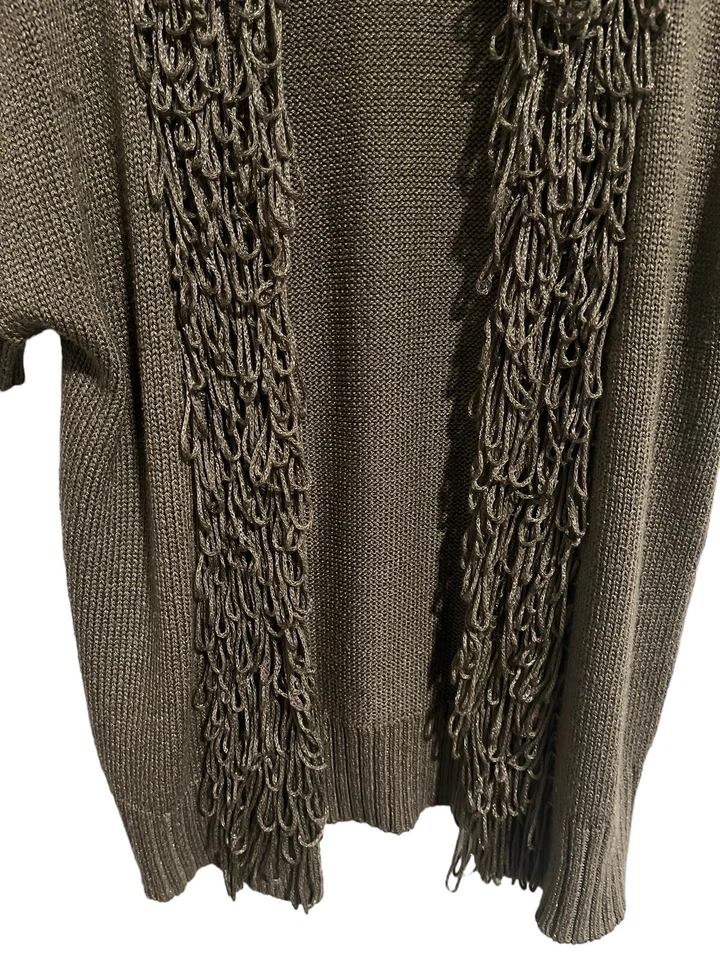 Кардиган Mac & Jac свитер с коротким рукавом оливковый женский размер маленький с бахромой - Изображение 4 из 4