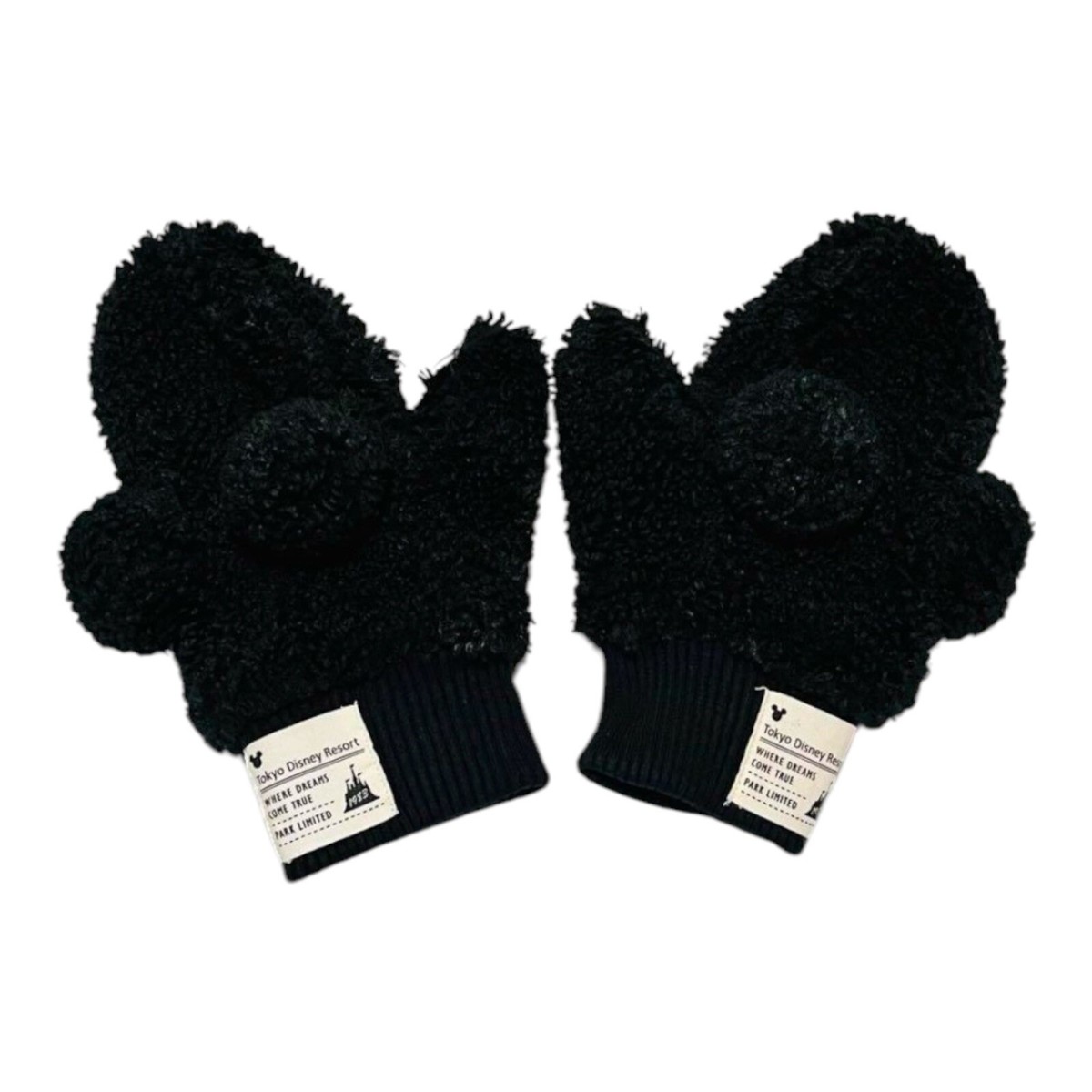 Japan Tokyo Disney Resort Store Gloves Mittens Black Fluffy Hand