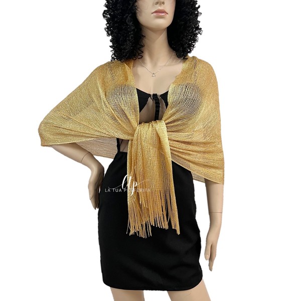 Oro Gold Eleganter Stola Schal Mit Fransen Und GläNzendem Faden Schultertuch 04-image
