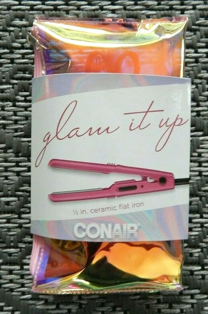 CONAIR 1/2 Inch Ceramic Flat Iron, Glam It Up! Travel Size Carry Case  Included