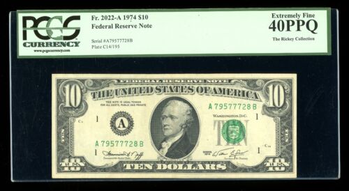 DBR 1974 $10 FRN Boston Fr. 2022-A PCGS XF-40 PPQ Serial A79577728B