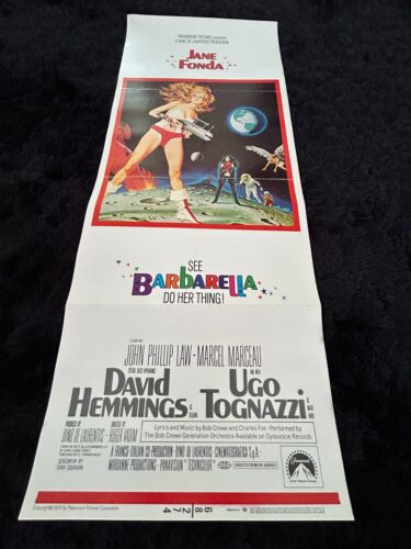 PÓSTER DE PELÍCULA BARBARELLA "ORIGINAL 1968 14"x36" INSERTAR JANE FONDA RARO CIENCIA FICCIÓN - Imagen 3 de 7
