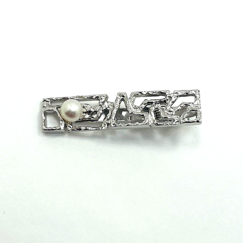OLD TASAKI JAPAN Akoya 6.8mm Pearl Silver Tie Bar Clip OOP - Afbeelding 4 van 10