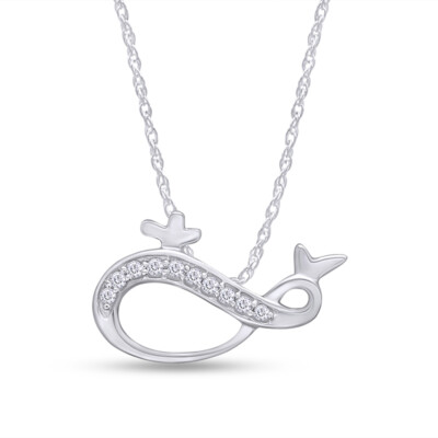 1/10ct Natural Round Diamond Whale Infinity Pendant Necklace 925 Sterling Silver