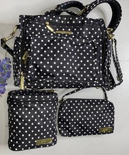 JuJuBe Diaper Bag Backpack Snack The Duchess Black White polka dots  3 Pc Set