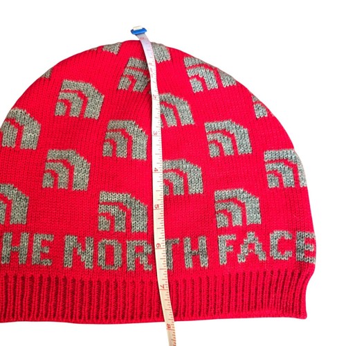 North Face Logo Hat Reversible Knit Beanie Red & Gray Adult Winter JJ3880 - Picture 5 of 5