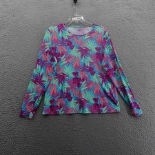 Lands End Floral Long Sleeve Beach Cover Up Size L Blue Pink Womens Rashguard
