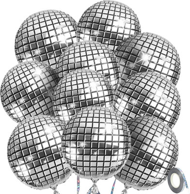 10 Stück Discokugel Luftballon, 22 Zoll Silber Disco Folienballons, Disco Deko B