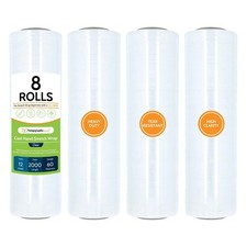 Cast Hand Stretch Wrap Plastic Shrink Film Clear 12" x 2000' 60 Gauge 8 Rolls