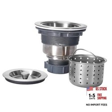 3-1/2 Inch Sink Drain Assembly Kit, Removable Deep Sink Strainer Basket Silver