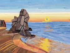 Oregon Coast Sunset Magazine Collage Art – Original Handmade Landscape OOAK